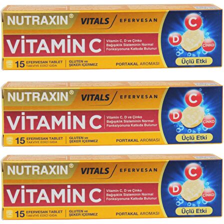 Nutraxin Vitamin C D Ve Çinko Üçlü Etki 15 Efervesan Tablet 3 ADET