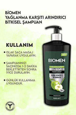 Biomen Professional Elma Sirkesi&Vitamin B3 Yağlanma Karşıtı Arındırıcı Şampuan 1000 ml