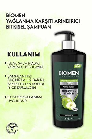 Biomen Professional Elma Sirkesi&vitamin B3 Yağlanma Karşıtı Arındırıcı Şampuan 1000 ml X 2 ADET