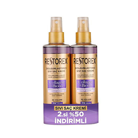 Restorex Sıvı Saç Kremi 200 Ml + 200 Ml Biotin ve Collagen Extra Hacim ve Parlaklık Kolay Tarama