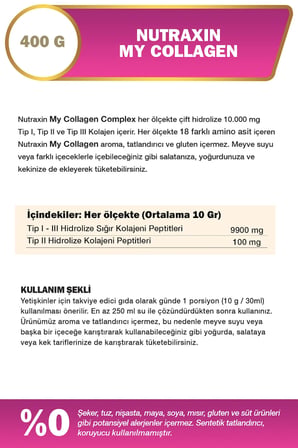 My Collagen 400 Gr Toz Kolajen – Tip 1 2 3 Sığır Kolajeni İçeren Takviye – 40 Günlük Kullanım