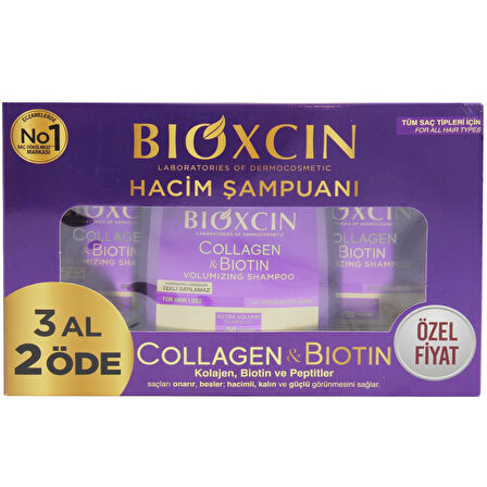 Bioxcin Collagen Ve Biotin Hacim Şampuanı 3 x 300 ml 3 Al 2 Öde