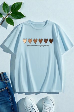 Unisex Hearts Baskılı Tasarım Tshirt