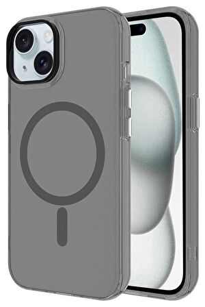 iPhone 15 Plus Kılıf Magsafe Şarj Özellikli Buzlu Transparan C-Pro Sert Kapak