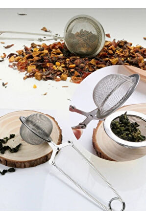 Porsima 16563-8 Paslanmaz Çelik Doğal Bitki Çayı Demleme Süzgeci - Maşalı Çay Demleme Süzgeci