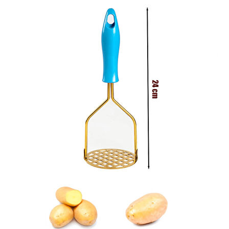 Porsima Patates Ezici Paslanmaz Metal Patates Ezici Püre Yapıcı Renkli Patates Ezeceği 24cm - Mavi