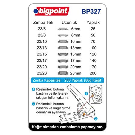 Bigpoint Zımba Makinesi Arşiv Tipi 200 Yaprak (%70 Güç Tasarruflu)