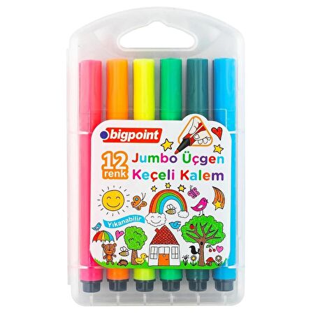 Jumbo Üçgen Keçeli Kalem 12'li Set (Plastik Kutulu)