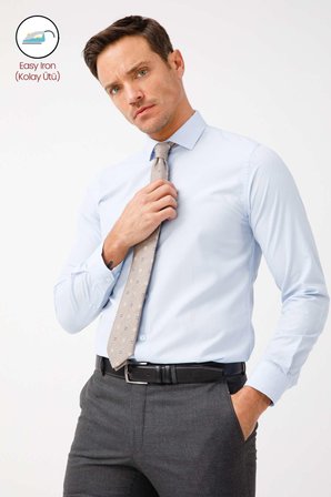 ERKEK A.MAVİ SLIM FIT / DAR KALIP EASY IRON ( KOLAY ÜTÜ ) BASIC GÖMLEK