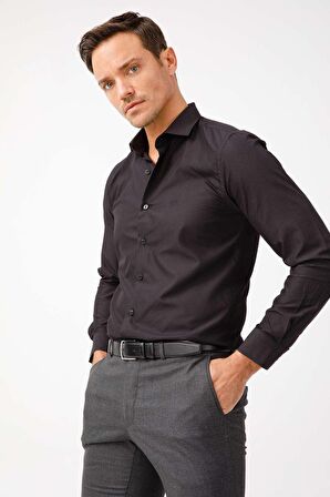 ERKEK SİYAH SLIM FIT / DAR KALIP EASY IRON ( KOLAY ÜTÜ ) BASIC GÖMLEK