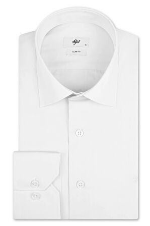 Beyaz Slim Fit Dar Kalıp Klasik Yaka Düz Uzun Kollu Cepsiz Pamuklu Gömlek