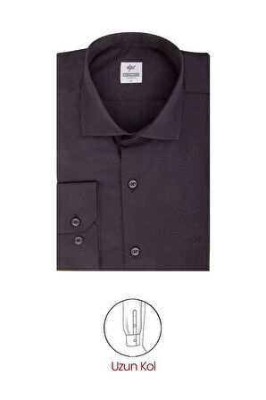 Siyah Slim Fit Dar Kalıp Klasik Yaka Düz Uzun Kollu Cepsiz Pamuklu Gömlek
