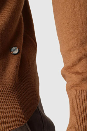 Açık Kahve Standart Fit Dar Kalıp Yarım Balıkçı Düz Uzun Kollu  Triko