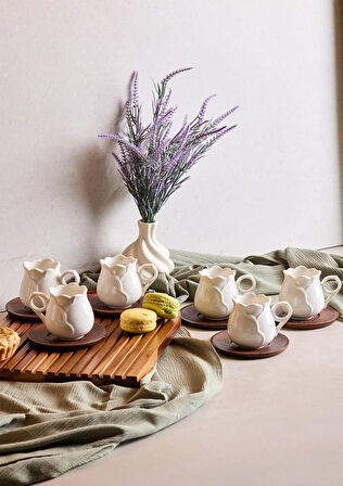 Dark Gül Yaprağı Porselen Kahve Fincanı Seti - 90 ML, 6 Kişilik