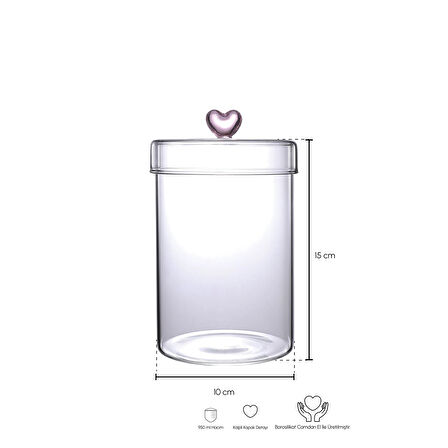 Perotti Hearts Borosilikat Cam Kavanoz 950 ml 10x15 cm