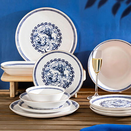 Perotti French Altın yaldızlı Stoneware Yemek Takımı 27 Parça 6 Kişilik Yemek Seti