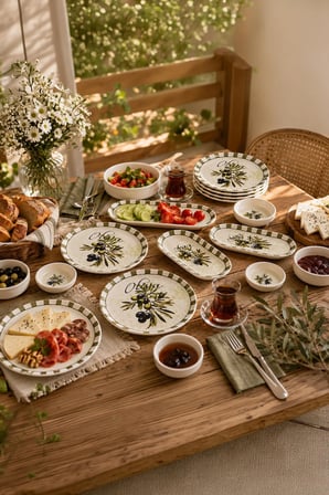 Perotti Olives 14 Parça Seramik 6 Kişilik Kahvaltı Takımı Çok Renkli