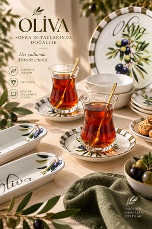 Perotti Olives 37 Parça Kahvaltı Seti Çay Seti 6 Kişilik Kahvaltı Takımı Çay Takımı