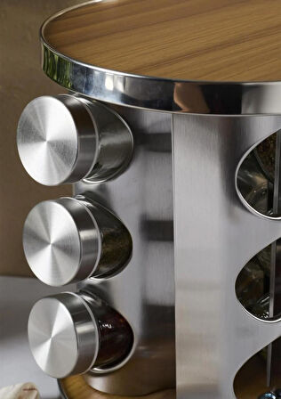 Casa Wood Baharatlık Takımı - Döner Stantlı, Yuvarlak