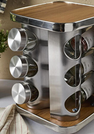 Casa Wood Baharatlık Takımı - Döner Stantlı, Kare