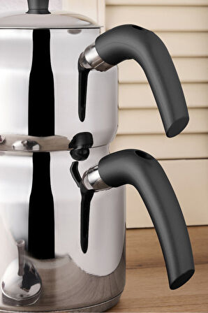 Perotti Tahtakale Soft İndüksiyon Tabanlı Midi Çelik Çaydanlık Takımı 90133