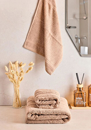 Towy Beige 100% Pamuk 3'lü Banyo Havlusu Seti
