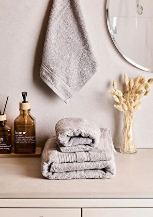 Towy Grey 100% Pamuk 3'lü Banyo Havlusu Seti