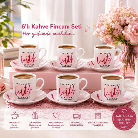 Porsima 10 Porselen 12 Parça Türk Kahve Fincan Takımı 90ml