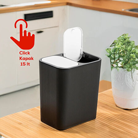 Perotti 13255 Click Kapak Siyah-Beyaz İki Bölmeli Modern Çöp Kovası 15LT