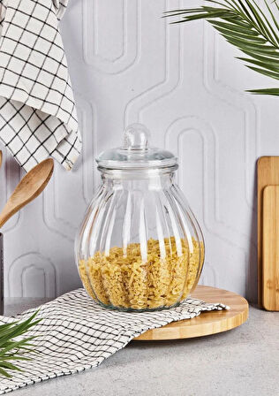 Primo Cam Kavanoz - Çizgili Erzak Kavanozu - 3.6 Litre