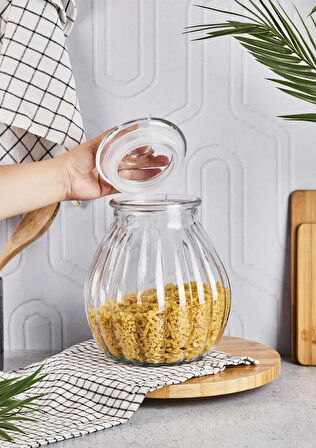 Primo Cam Kavanoz - Çizgili Erzak Kavanozu - 3.6 Litre