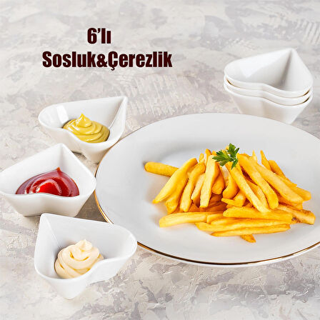 Porsima Bone 15689 6lı Kalpli Sunumluk Kase Mini Çerezlik Şekerlik Reçellik Sosluk Çerezlik Kase Seti