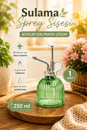 Perotti 15731 Yeşil Vintage Cam Bitki Sulama Şişesi Oda Kokusu Dağıtıcı Çok Amaçlı Sprey Şişe 250 ml 