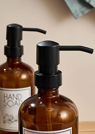 Lozione 2’li Mutfak Sıvı Sabunluk Seti - Bambu Stantlı Sıvı Sabunluk Takımı - 2x500 ML, Siyah Amber