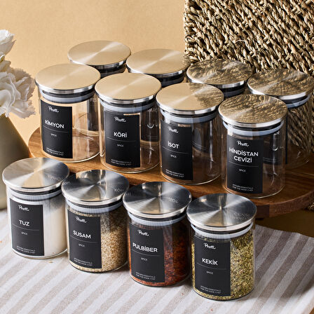 Perotti Aurelia 12 Parça Metak Kapak Cam Baharatlık 225 ml