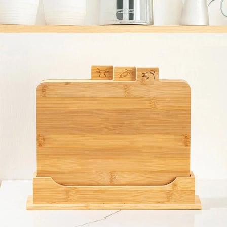 Porsima 16668 Piero Bambu 3' lü Standlı Kesme Tahtası Seti Kesim Panosu Ahşap Kesme Tahtası 32cm
