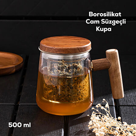 Perotti 17564 Herby Borosilikat Cam Süzgeçli Kupa Bitki Çayı Demliği 500Ml