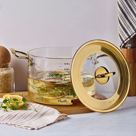 Perotti Logan Gold Kapaklı Cam Tencere 4,5 L 20x17 cm