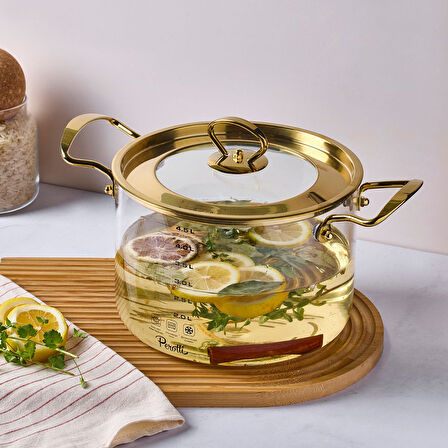 Perotti Logan Gold Kapaklı Cam Tencere 4,5 L 20x17 cm