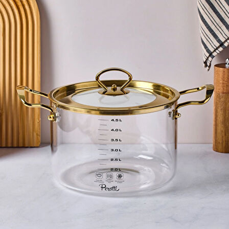 Perotti Logan Gold Kapaklı Cam Tencere 4,5 L 20x17 cm