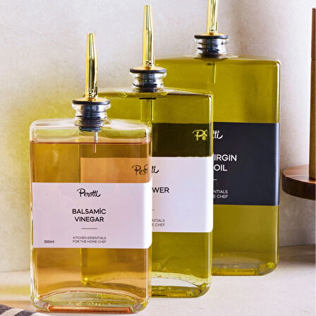 Perotti Molivet 3'lü Gold Kapak Cam Yağdanlık Sosluk Sirkelik 350-500-750 ml