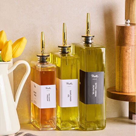 Perotti Molivet 3'lü Gold Kapak Cam Yağdanlık Sosluk Sirkelik 350-500-750 ml