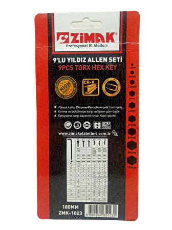 Zimak Zmk-1023 9 Lu Yıldız Allen Seti Cr-v180Mm