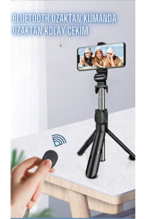 Selfie Çubuğu Tripod Siyah Kumandalı Bluetoothlu TP-1019