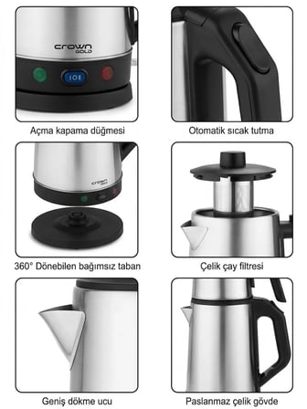 Crown Crw-2202 Çay Makinesi 1500 W Paslanmaz Çelik Gri