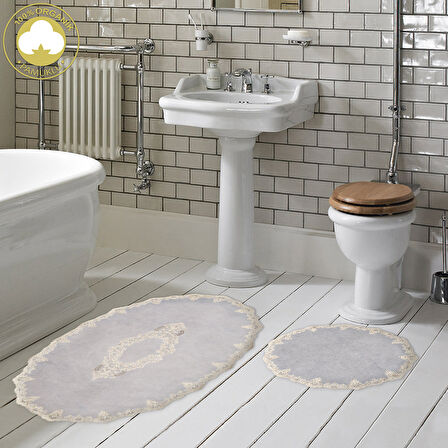Zümra Lüx Pamuklu Aplikli Oval Banyo Takımı 2 Li Set
