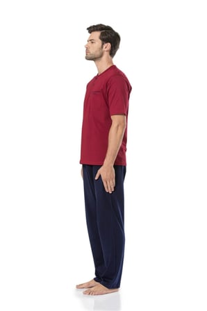 %100 Pamuk Erkek Kısakollu Şortlu Bordo 3'lü Penye Pijama Takımı