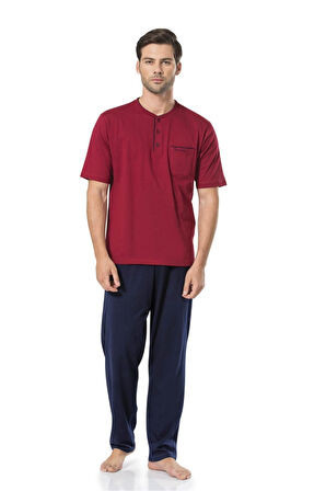 %100 Pamuk Erkek Kısakollu Şortlu Bordo 3'lü Penye Pijama Takımı