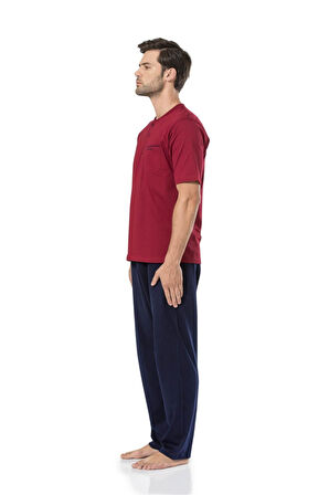 %100 Pamuk Erkek Kısakollu Şortlu Bordo 3'lü Penye Pijama Takımı