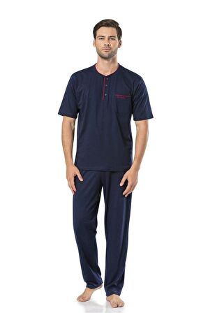 %100 Pamuk Erkek Kısakollu Şortlu Lacivert 3'lü Penye Pijama Takımı